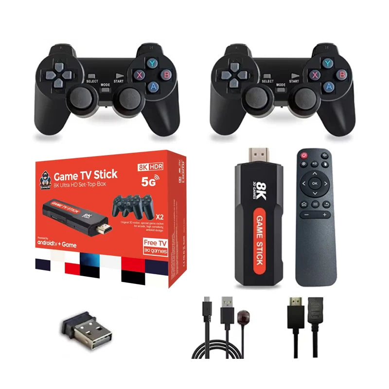 X2 Game Stick HD 4K 8K 3D Console  Dual Controller Wireless10000 Games 64GB Retro Games 4G 5G WiFi Game stick PK Q9 Stick