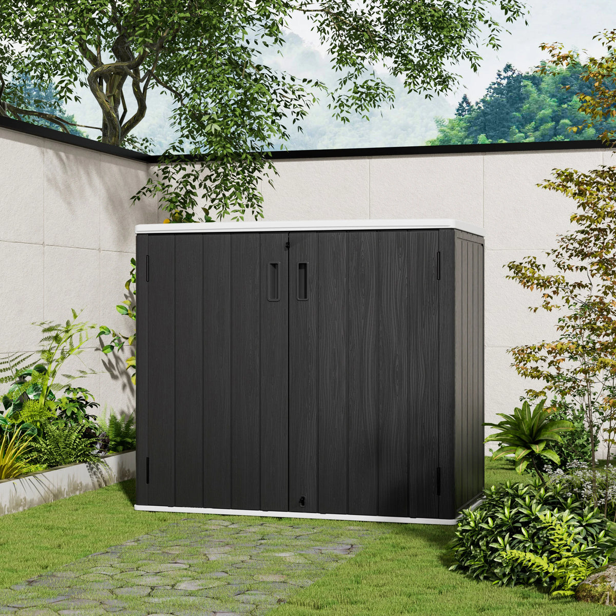 Prefabricated Plastic Outdoor Gardening Workshop Tool Horizontal Storage Shed