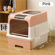 Cat Litter Box with Scoop, Large Foldable Litter Box with Lid, Front Entry Top Exit Kitty Box, Odor Control, Easy To Clean