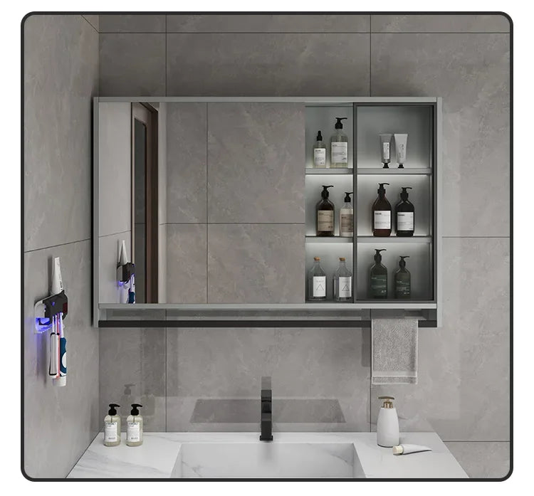 Smart Bathroom Storage Mirror Cabinets with Towel Rod Wall Standing Closet Light Mirror Cabinets Organizador Bathroom Furniture