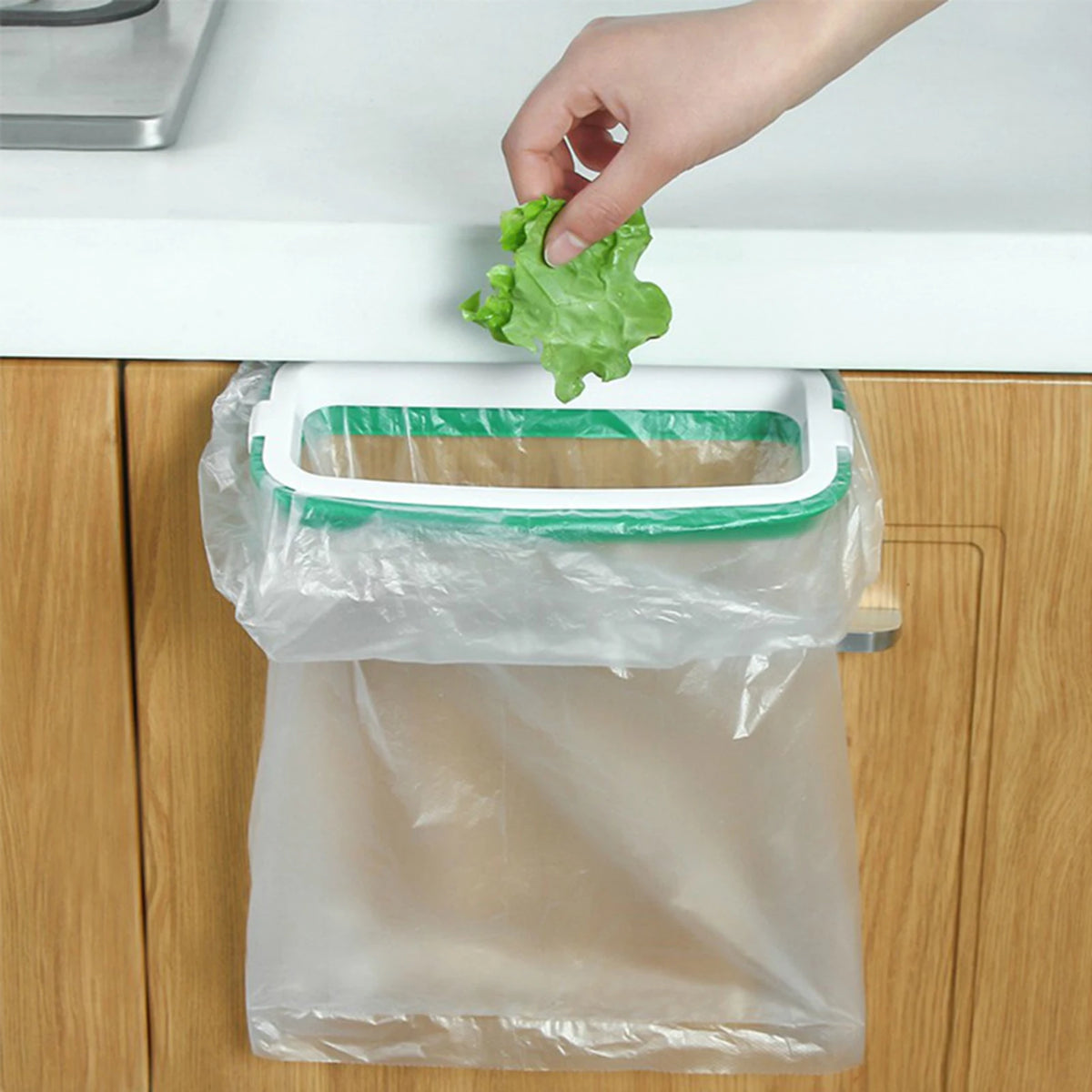 Kitchen Under Sink Garbage Bag Holder Trash Bag Rack Garbage Container Cabinet Door Mount Hooks for Trash Bags Cleaning Cloths