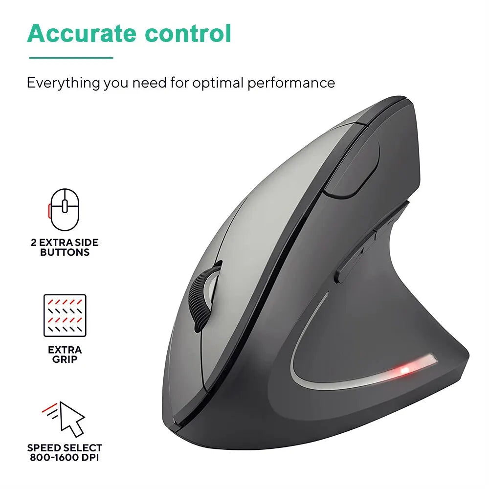 Wireless Bluetooth Vertical Mouse 800/1200/1600 DPI 6 Button Personalised Side Grip Ergonomic 2.4G Mute Gaming PC Computer Mouse
