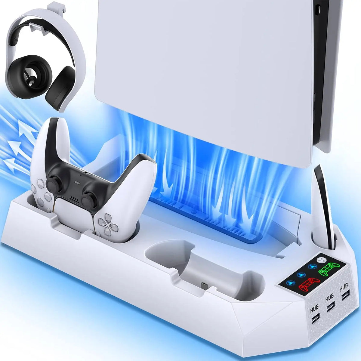 for PlayStation 5 Console Cooling Station With Dual Controller Charging Station for PS5/PS4/Slim/Pro Charger Built-in