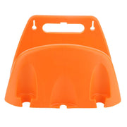 A wall mounted garden hose rack made of heavy-duty plastic for storing outdoor garden watering and irrigation tools