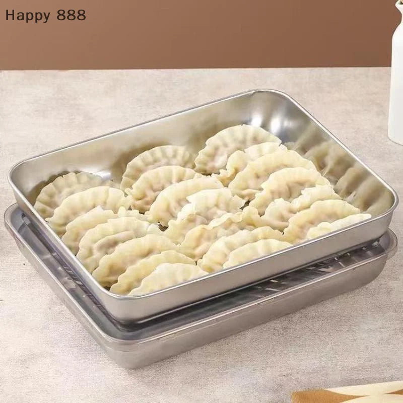 Stainless Steel Kitchen Storage Container With Tray – Refrigerator Organizer For Dumplings, Fruits, Vegetables, Meat, And Cakes