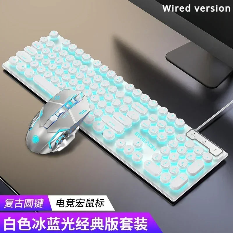Eweadn GX330 Wired Keyboard Mouse Set Retro Punk ABS Keycaps Gaming Keyboard Mouse Headphones family Office PC Gamer Laptop Gift