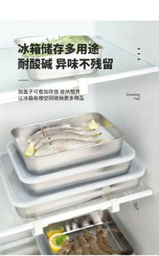 Food Storage Trays Rectangle Preservation Box with Plastic Cover Stainless Steel Multi-Function Rustproof Barbecue Food Storager