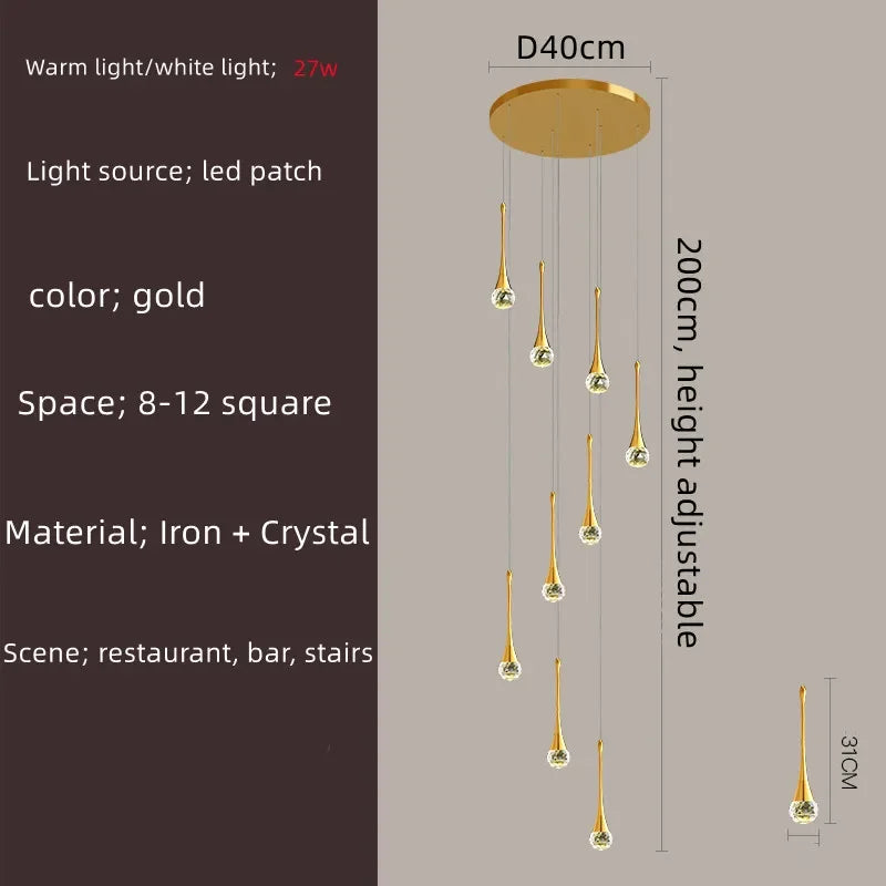Villa Living Room Hanging Lamp Designer Loft Apartment Hotel Lobby Duplex Chandelier Modern Creative Golden Crystal Chandelier