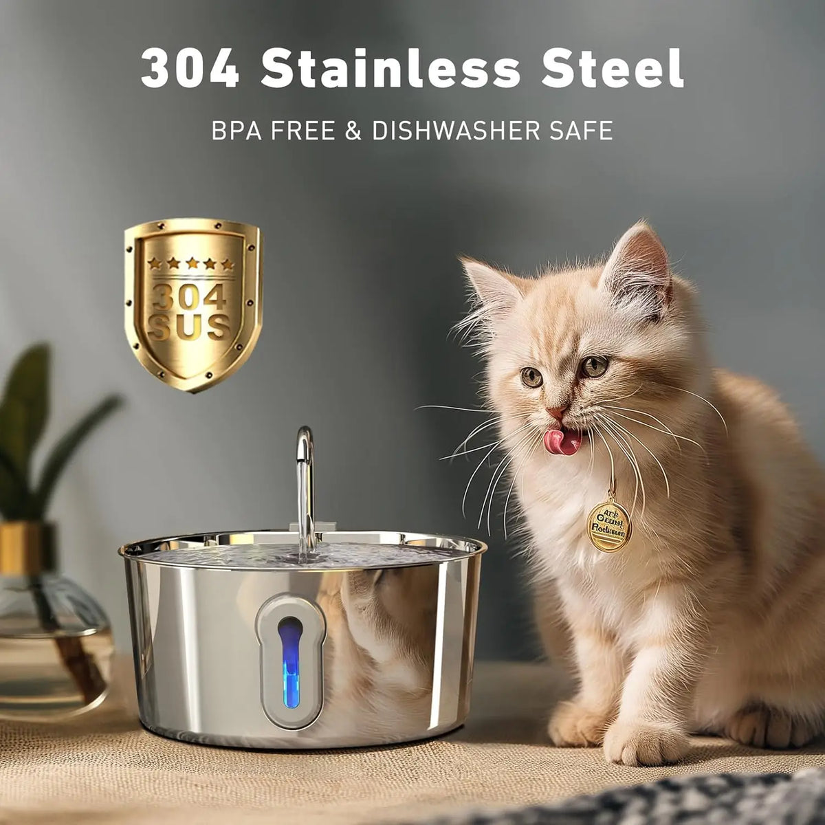 Cat Water Fountain, 4.0L Automatic Pet Fountain Stainless Steel Large Dog Water Dispenser with Quiet Pump for Cat Dog Inside