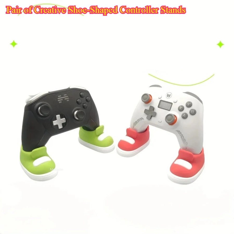 Pair of Creative Shoe-Shaped Controller Stands - Colorful Gamepad Holder for Console Gaming Decor
