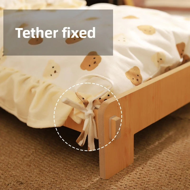 Wooden Cat Bed Keep Warm Rest Cat Kennel Removable and Washable Four-season Cat Bed Cute Wooden Shape Sleeping Pet Products