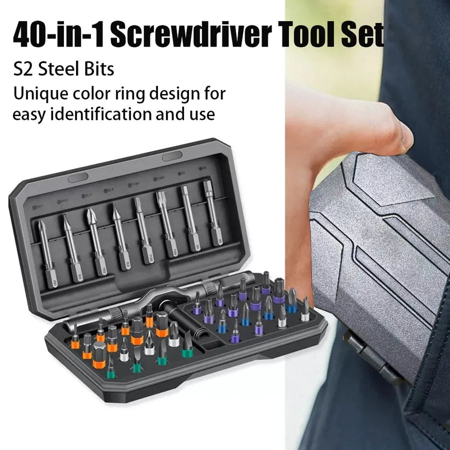 Household screwdriver set, 40-in-1 multi-functional high-hardness tool set, no electricity required, with detachable T-handle.