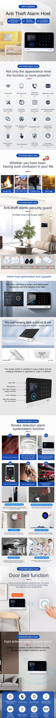 4G wireless security alarm, WIFI smart home alarm system kit, home security protection, compatible with SmartLife PGST-103