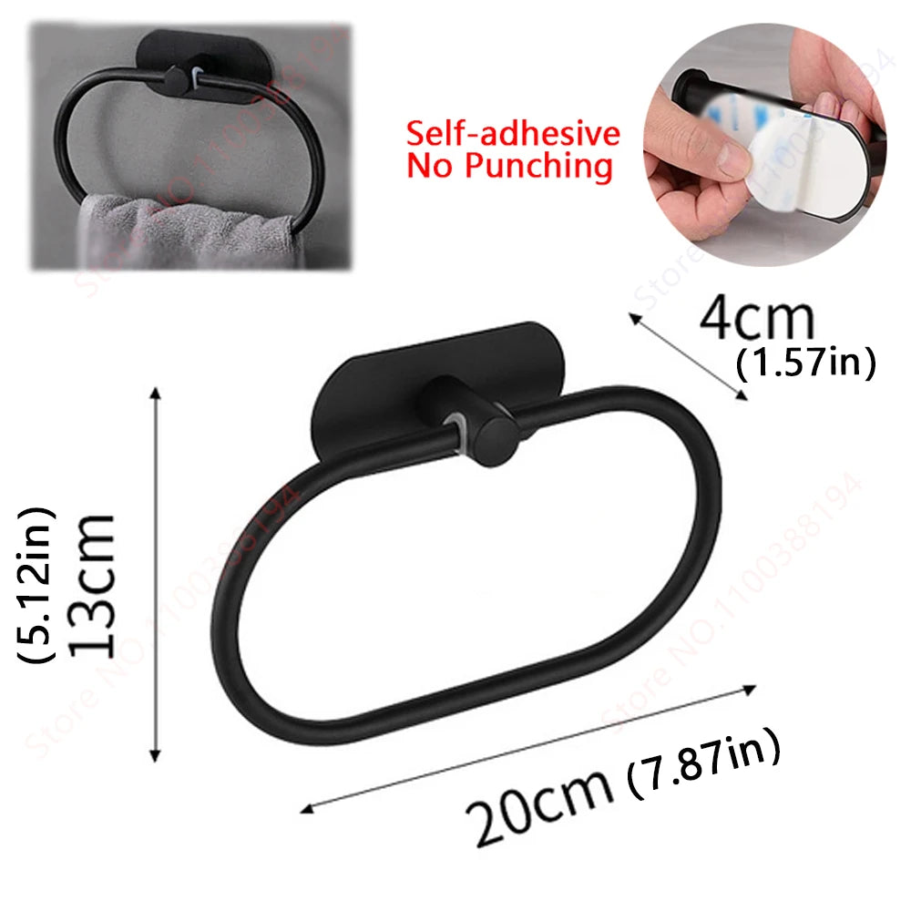 Adhesive Bathroom Hardware Accessories Towel Rack Toilet Paper Dispenser Holder Wall Coat Hooks Towel Rail Ring Roll Hanger Set