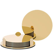 Kitchen Gadgets Round Gold Stainless Steel Coaster Set Mirror-like With Holder Drink Pad Scald-proof Insulated Cup Mat Tabletop