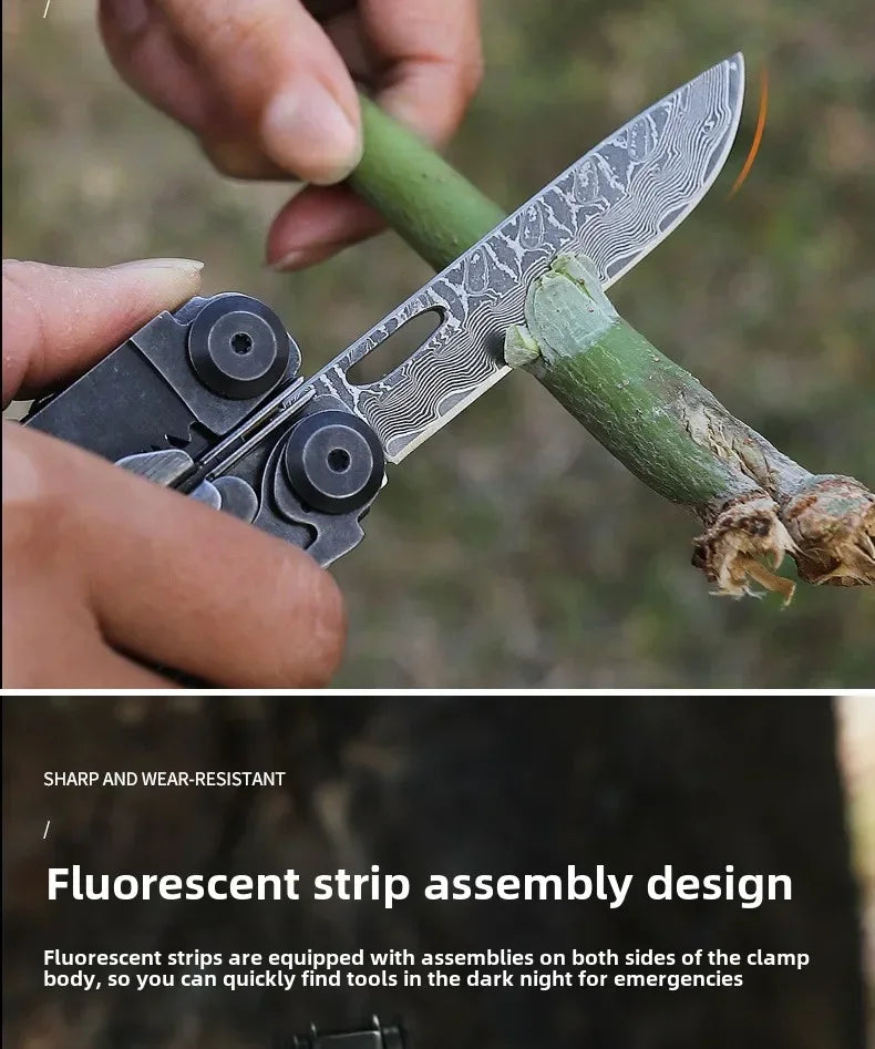2025 New BHBT 19 in 1 Multi Tool Pliers with Damascus Blade Hoxagon Wrench Folding EDC Outdoor Camping Tools Home Repair