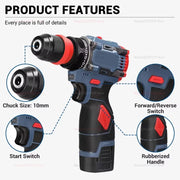 2 in 1 Lithium Brushless Cordless Drill and Electric Screwdriver Multi-Function Power Tool for Home Renovation Furniture Assembl