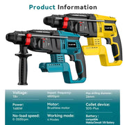 VILASTING 26MM Brushless Electric Hammer Drill Multifunctional Rotary Cordless Power Tools For Makita/Dewalt 18V Battery Pin