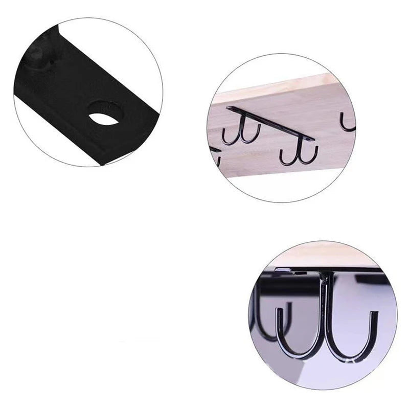 Kitchen Cup Holder Mug Rack Under Cabinet 4 Hooks Under Shelf Display Hanging Drying For Bar Kitchen Utensils Household