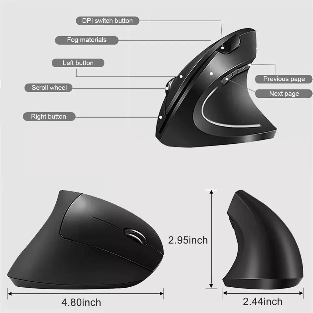 Wireless Bluetooth Vertical Mouse 800/1200/1600 DPI 6 Button Personalised Side Grip Ergonomic 2.4G Mute Gaming PC Computer Mouse