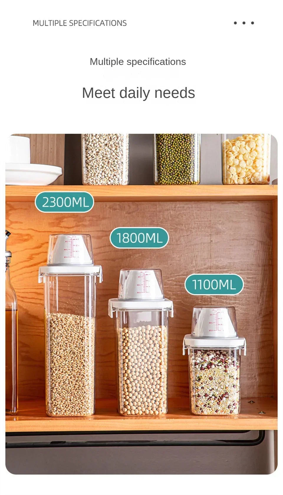 Food Storage Containers  with Measuring Cup Moisture-proof Powder Cereal Storage Tank Detergent Plastic Airtight Kitchen Items