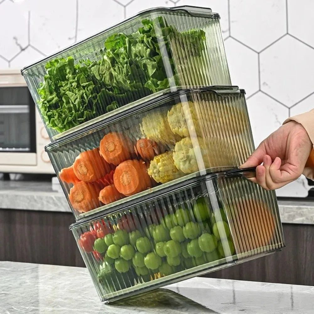 Food-Grade Refrigerator Storage Box Transparent with Lid Food Storage Containers Plastic Stackable Kitchen Organizer Camping