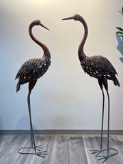Garden crane statue outdoors, standing heron garden statue, metal tall bird art garden sculpture for patio lawn patio ornaments