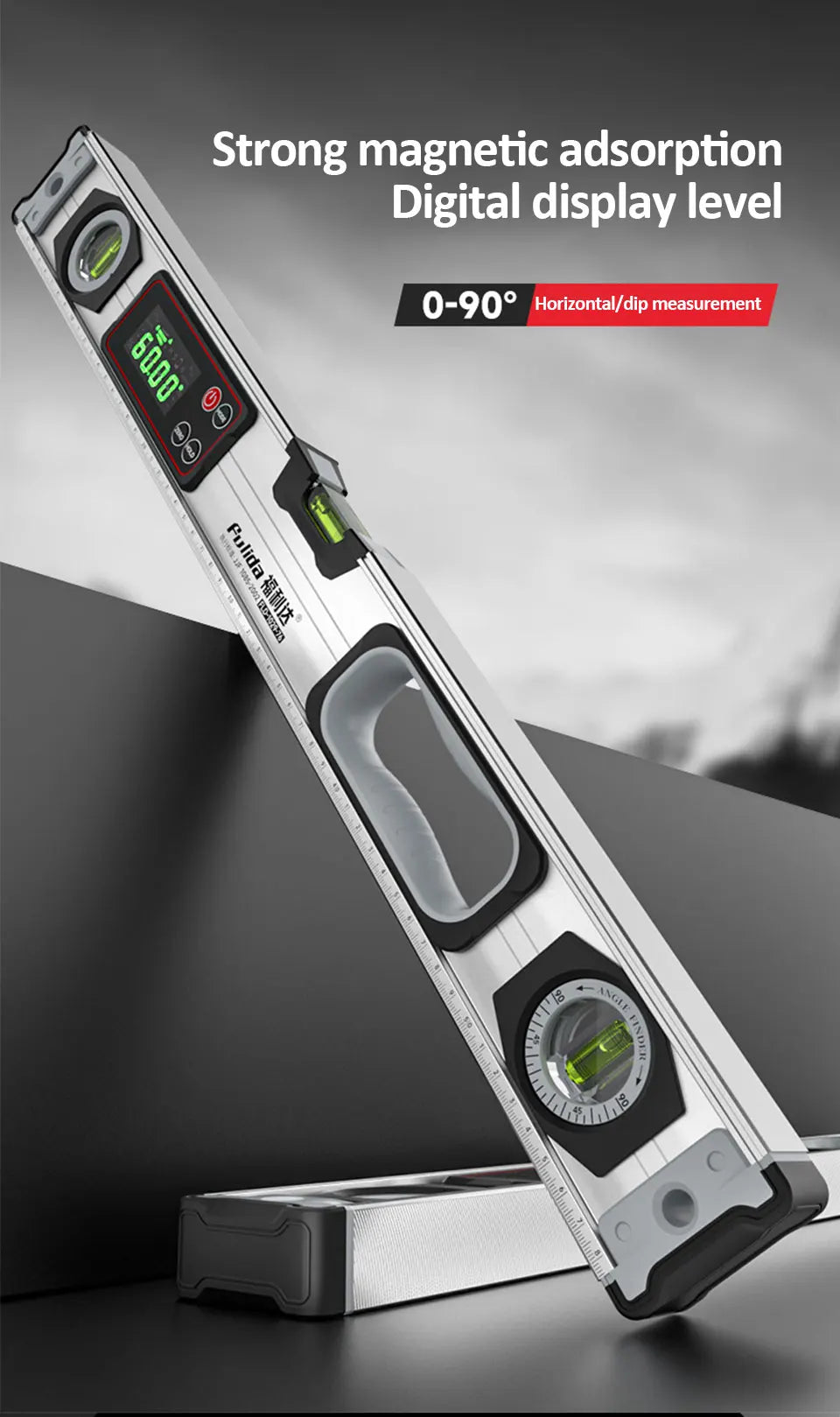 20-50cm Digital Spirit Level and Protractor Magnetic Spirit Level Bubble Level Aluminum Alloy Body Smart Level with Carrying Bag