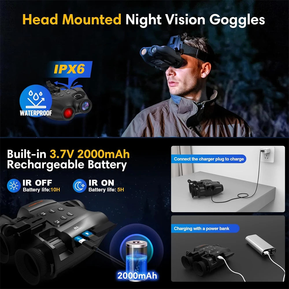 GTMEDIA N4 Night Vision Binoculars Infrared Night-Visions Device 1080P 5X Digital Zoom Head Mount Goggles Day/Night Use Outdoor