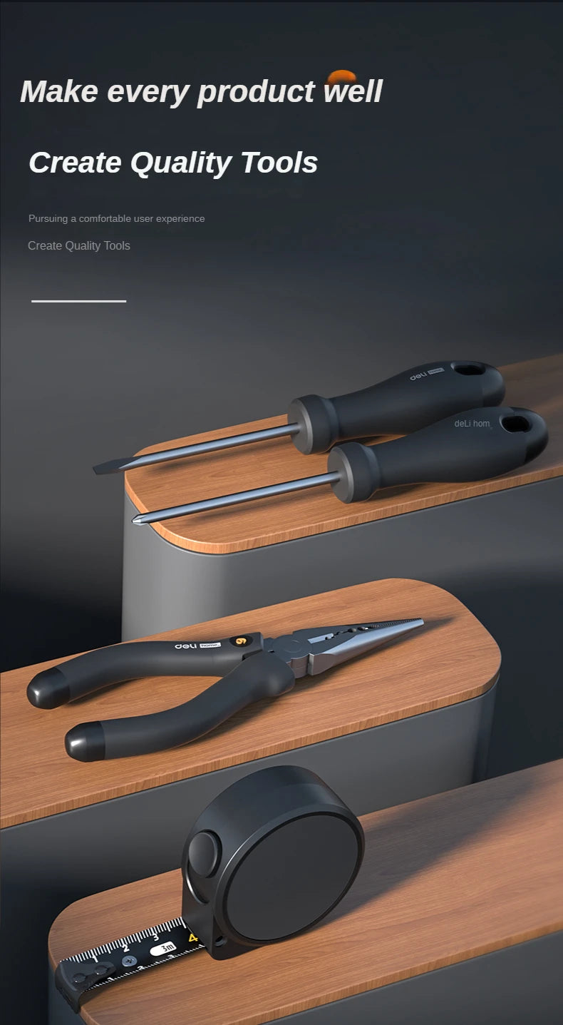 Deli new tool set household home series household screwdriver tape wrench vice tape art knife raw material belt tool collection
