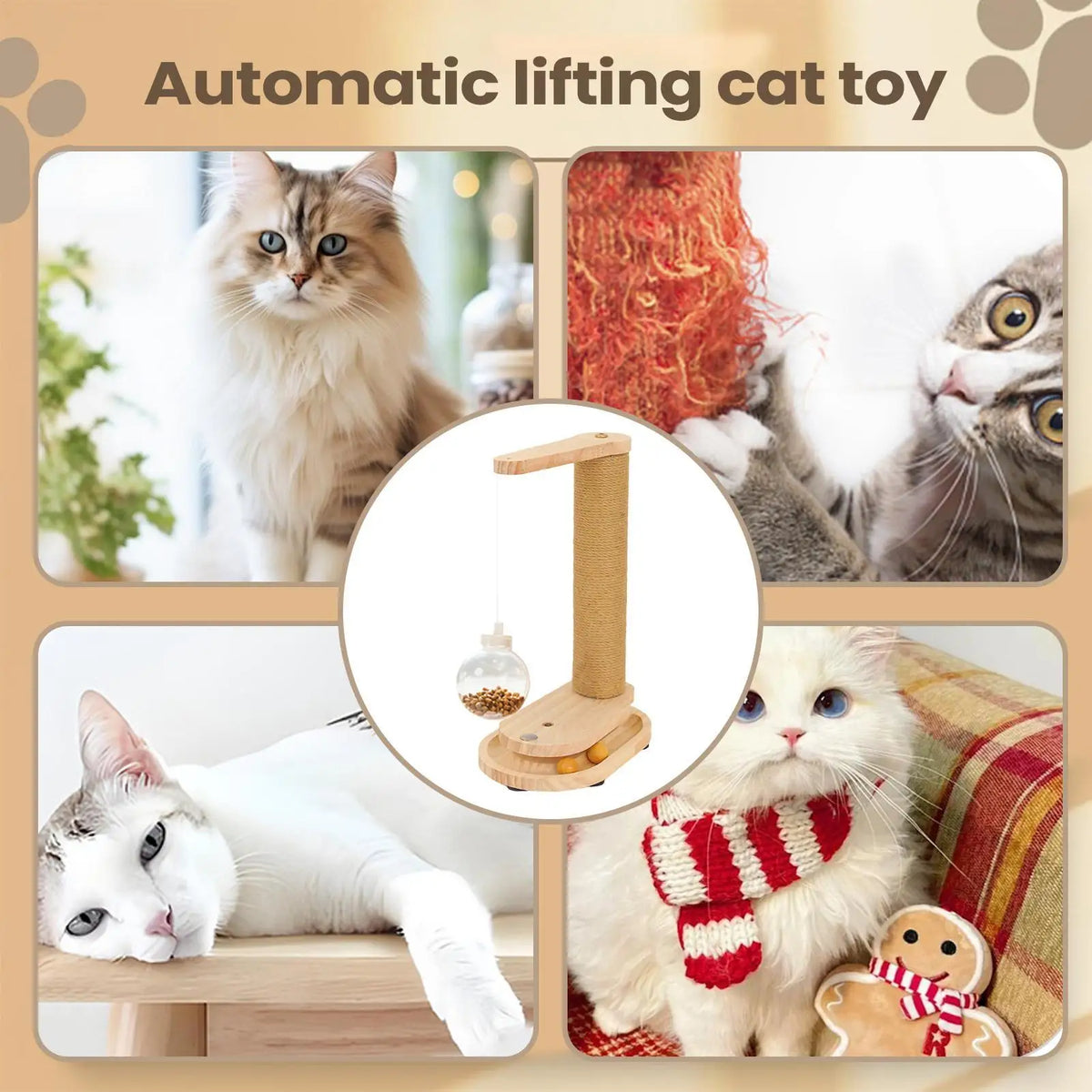 Cat Scratching Post with Treat Dispenser Sisal Rope Scratcher Toy Furniture Protector for Indoor Cats Kittens Climbing Activity