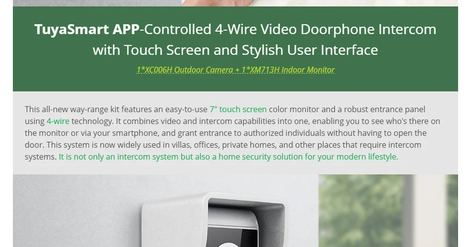 HOMSECUR 4 Wire Tuya Smart APP HD Video House Door Phone Kit with 7" Touch Screen Monitor IP65 Doorbell Camera Record Snapshot