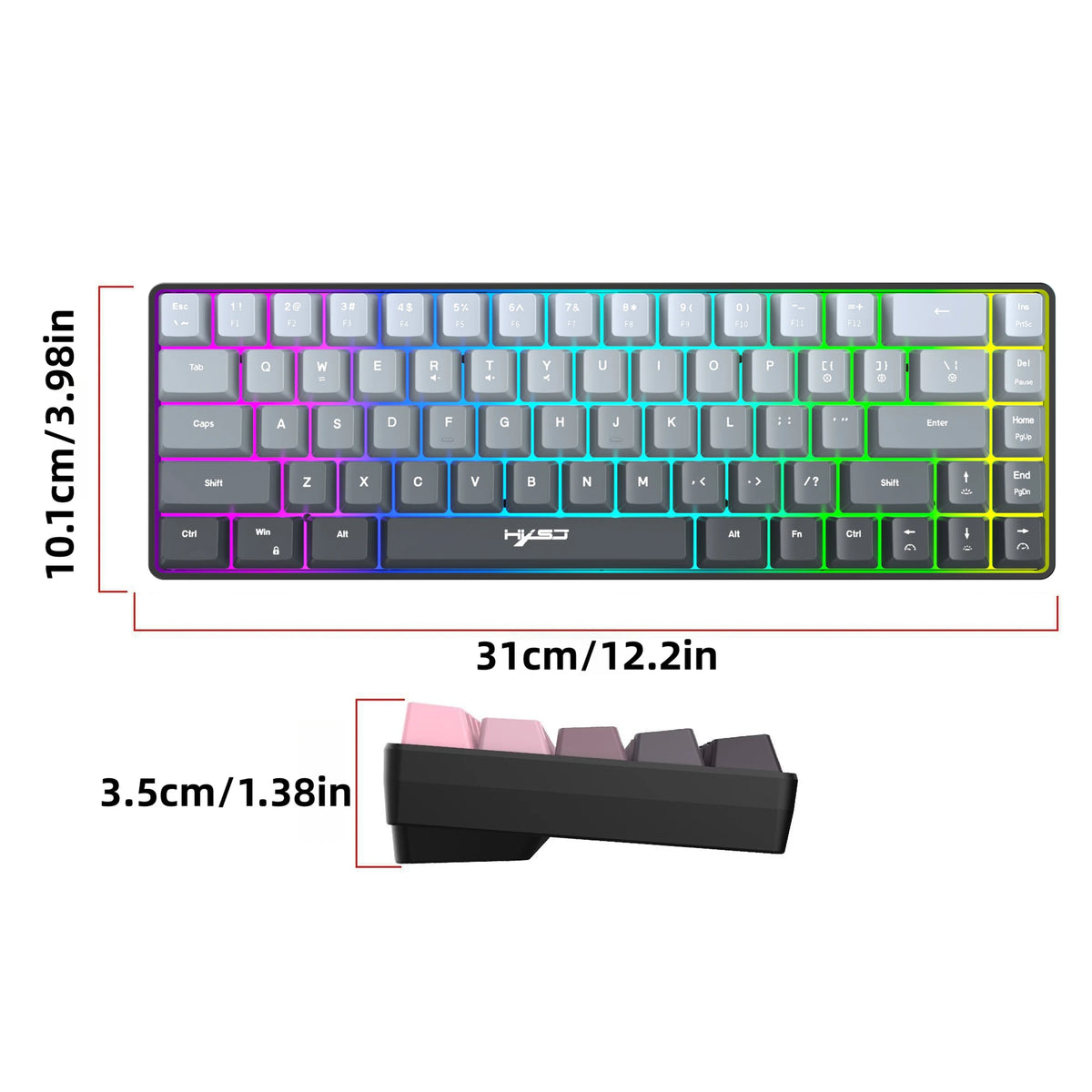 Gaming Keyboard, RGB Backlit Mini Wired Keyboard, Ultra-Compact Anti-Ghosting No-Conflict 68 Keys Membrane Gaming Wired Keyboard