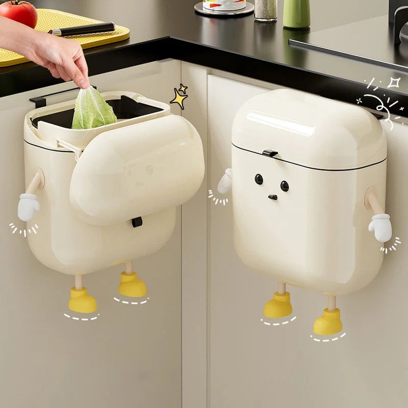 Kitchen trash can with lid, wall-mounted, no drilling, home toilet, no bending, high-appearance, hygienic bucket