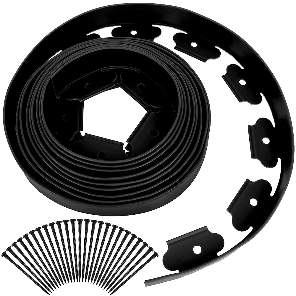 10M Landscape Edging Kit Fixed Garden Barrier Lawn Grass Plastic Edging Border Edging Garden Edging Coil for Lawn Yard Pathway