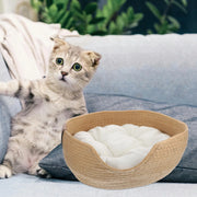 Cat Bed in Basket Woven Badket Sleeping Nest for Cats Weave with Cushion Type Pet