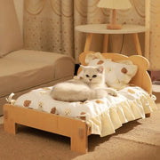 Wooden Cat Bed Keep Warm Rest Cat Kennel Removable and Washable Four-season Cat Bed Cute Wooden Shape Sleeping Pet Products