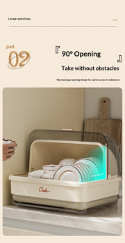 Kitchen Flip-up Drainer Dish Cabinet Household Multi-functional Moisture-proof Storage Organizer for Bowls and Utensils