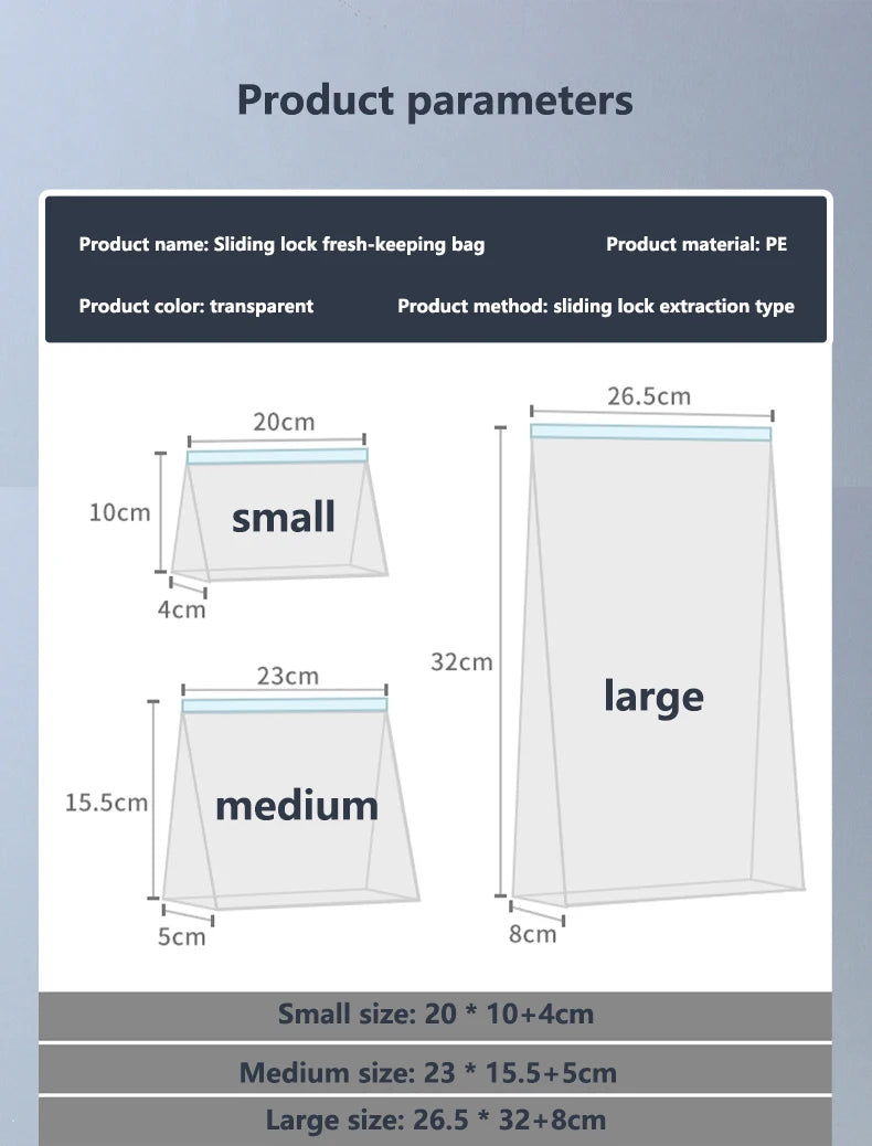 Reusable Storage Bags, Zipper Lock Bags, Food Grade Transparent Storage Bags