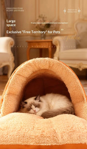 Semi-Enclosed Cat Bed Winter Warm Cat Cave Bed Washable Cat House Non-Slip Warm Waterproof Bottom for Indoor Cats Anti-Anxiety