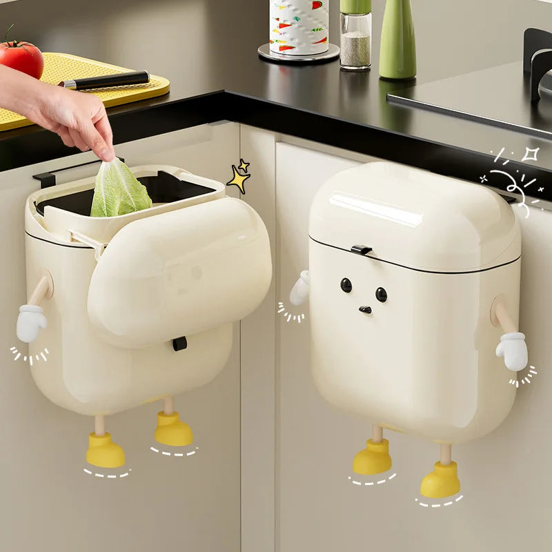 Kitchen trash can with lid, wall-mounted, no drilling, home toilet, no bending, high-appearance, hygienic bucket