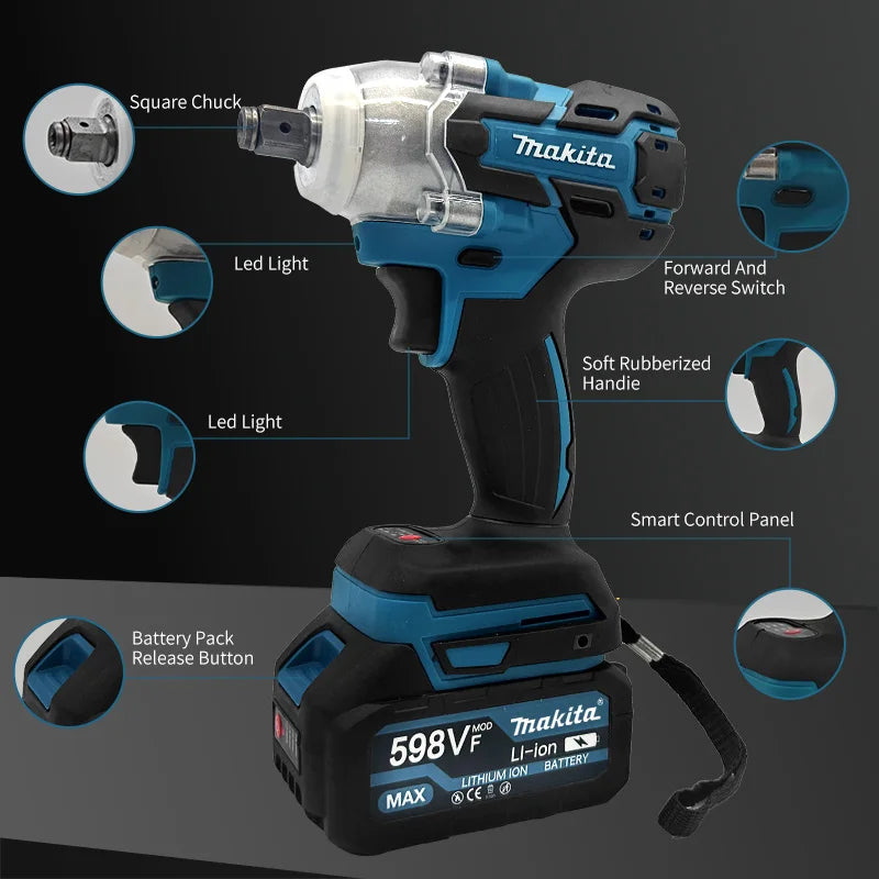 Makita  Brushless Electric Wrench Impact Wrench DTW600 Cordless Auto Repair Power Tools High Torque Rechargeable Tool
