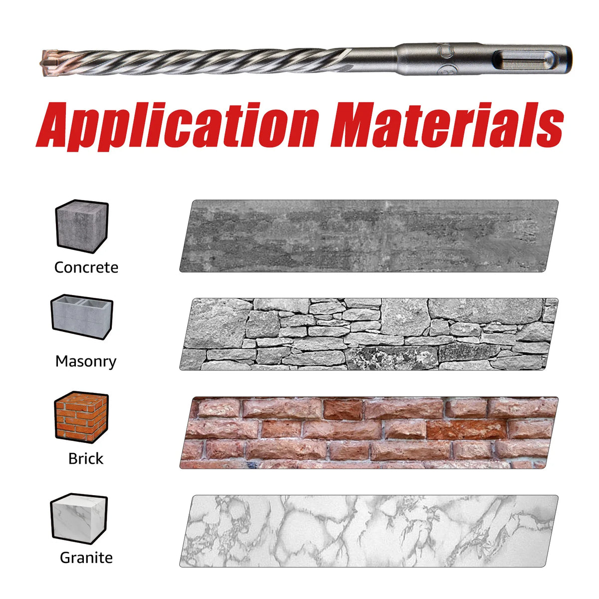 EZARC Masonry Drill Bit 5PC SDS-Plus Hammer Drill Bits 4-Cutter Carbide Tips for Reinforced Concrete, Masonry Marble Brick Tile