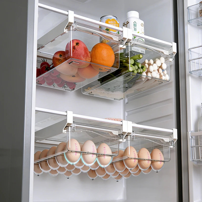 Hanging Fridge Storage Clear Refrigerator Shelves Organizer Eggs Fruits Vegetable Food Container Space Saving Kitchen Drawer Box