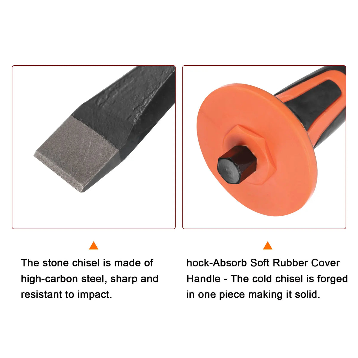 Masonry Chisel 9.8" 11.8" Pointed Head Rock 9.7" 11.4" Flat Head Rock Concrete Mortar Stone Brick Chisel with Hand Guard