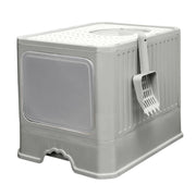 Cat Litter - Box With Scoop, Large Foldable Litter Box With Lid, Front Entry Top Exit Kitty Box, Odor Control