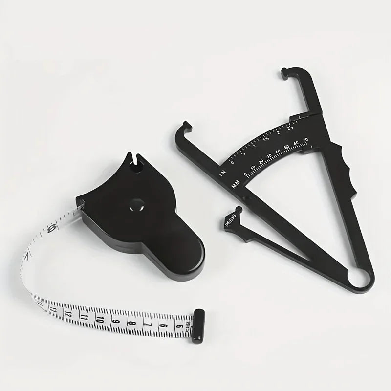 Body fat caliper and Waist Measurement Tape set - handheld fat caliper and tape combination, portable fitness measuring tool
