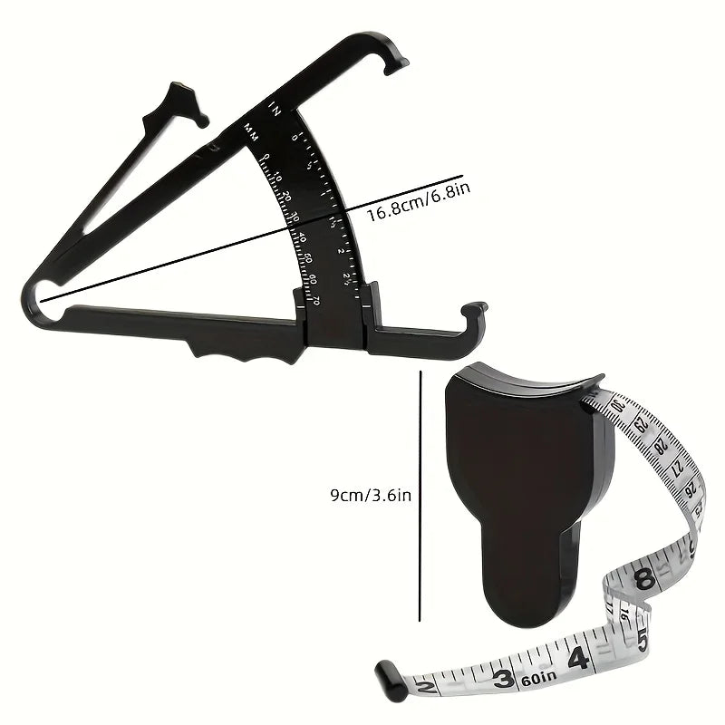 Body fat caliper and Waist Measurement Tape set - handheld fat caliper and tape combination, portable fitness measuring tool