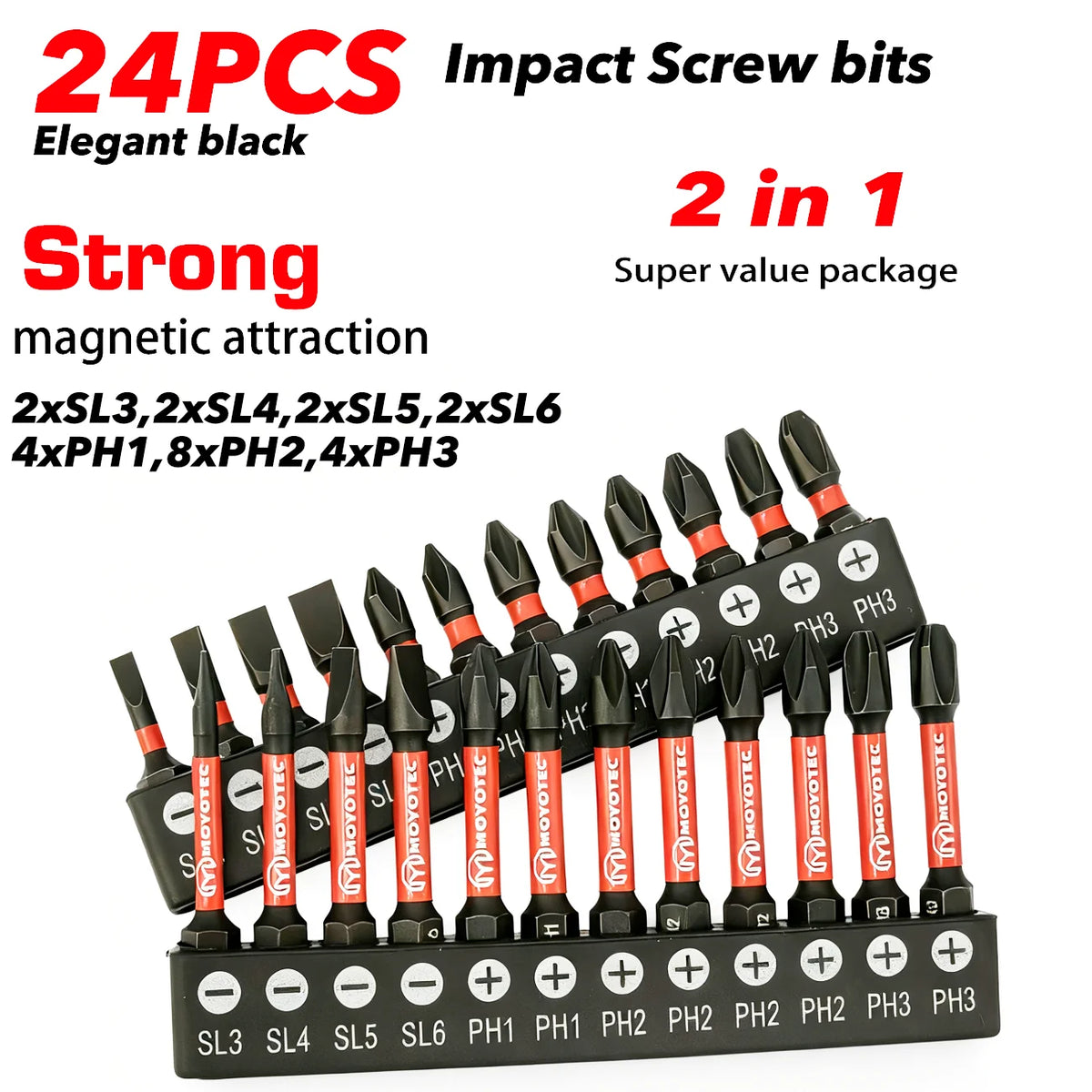 24 Pcs 25/50mm S2 Industrial Steel, Rust-Resistant, Impact-Resistant, Flathead and Phillips Screwdriver Set with Base, Complete Range of Models, with Hook, Easy to Carry