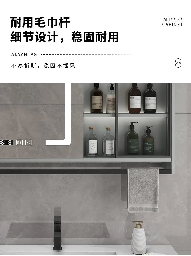 Smart Bathroom Storage Mirror Cabinets with Towel Rod Wall Standing Closet Light Mirror Cabinets Organizador Bathroom Furniture